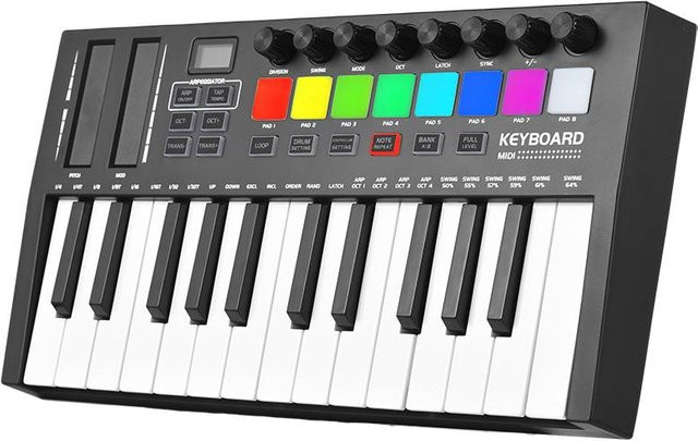 TOMTOP JMS 25-Tasten MIDI-Keyboard-Controller mit Bluetooth, professionelles elektronisches Audio-Arrangement, Schwarz, H x B x T: 3,5 x 34 x 17,8 cm - Bild 1