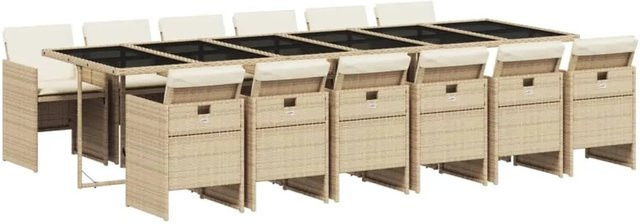 vidaXL 13-teilige Garten-Essgruppe aus PE-Rattan in Beige und Cremeweiß mit Kissen und Hartglas-Tischplatte - Bild 1