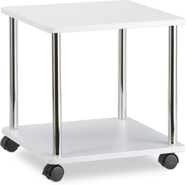 Relaxdays Beistelltisch in Weiß, rollbarer Servierwagen mit 2 Etagen aus MDF und Edelstahl, B/T/H: 40 x 40 x 41,5 cm - Bild 1