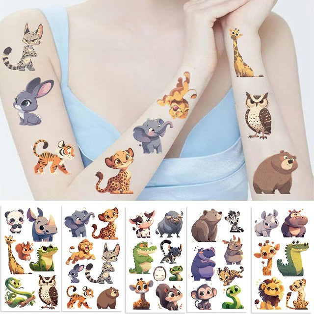 DJBS Cartoon Tier Krokodil Elefant Temporäre Tattoo Aufkleber, 10-teiliges Set - Bild 1
