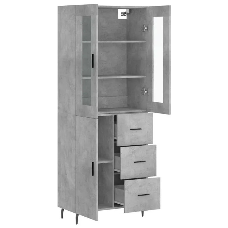 Vidaxl Vitrinenschrank Modern in Beton Grau aus Holzwerkstoff und Metall, B: 69,5 cm, T: 34 cm, H: 180 cm - Bild 3