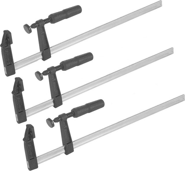 STAHLWERK Set aus 3 Schraubzwingen als stabile F-Zwingen in Schwarz mit einer Spannweite von 80 mm und einer Länge von 500 mm - Bild 1