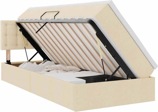 vidaXL Aufbewahrungsbett mit Matratze in Beige, modernes Bett mit Lift-up-Funktion aus Holzwerkstoff und Metall, B/T/H: 90 x 190 x 78 cm - Bild 1