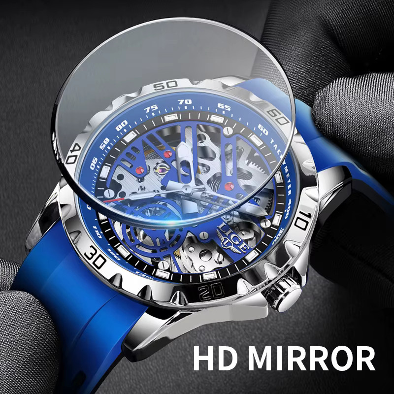 LIGE Armbanduhr Automatik, Silikonarmband, Blau, Herren - Bild 6