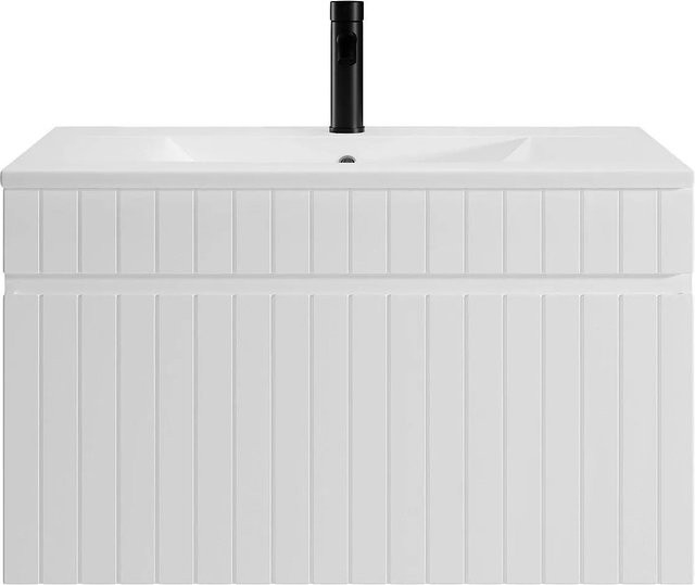 Vente-unique Einzelwaschtisch Satara in Weiß mit Streifen-Optik, Breite: 80 cm - Bild 1