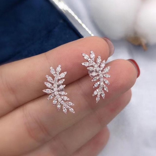 YIRAN Jewelry Ohrringe, Blätter, Weiß, CZ Stein, Damen - Bild 1
