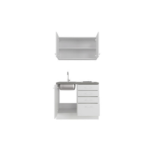 Flex-Well Miniküche Lucca in Weiß Matt mit Melaminharz-beschichteter Arbeitsplatte, B/H/T: 100 x 137 x 57,1 cm - Bild 3