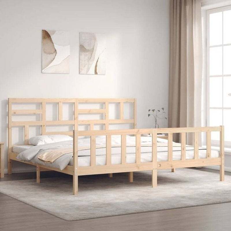 Massivholzbett aus Kiefer mit Kopfteil von Vidaxl in Braun im Landhaus- und Skandinavischen Stil, B/T/H: 185,5 x 200 x 104 cm - Bild 1