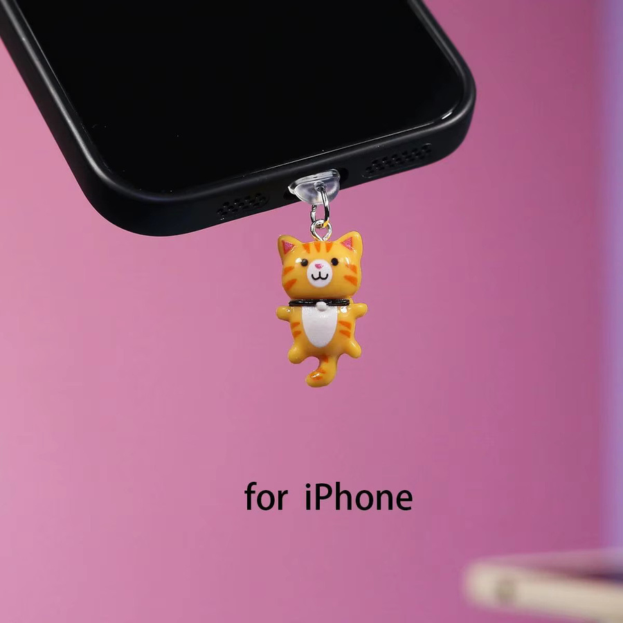 Niedliche Katzen Staubschutzstecker für iPhone und Samsung mit USB-C Anschluss, dreifarbig in Weiß und Multicolour - Bild 2