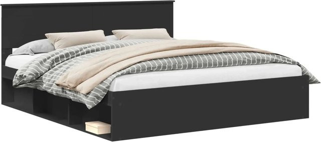 vidaXL Bettrahmen mit Kopfteil in Schwarz aus Holzwerkstoff, B/T/H: 200 x 203 x 90 cm - Bild 1