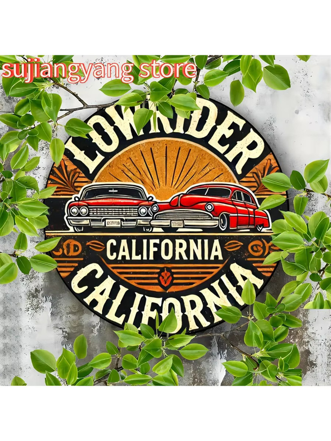 Potdemiel California Lowrider Rundes Aluminiumschild Vintage Wanddekoration Mehrfarbig Durchmesser: 20 cm - Bild 7