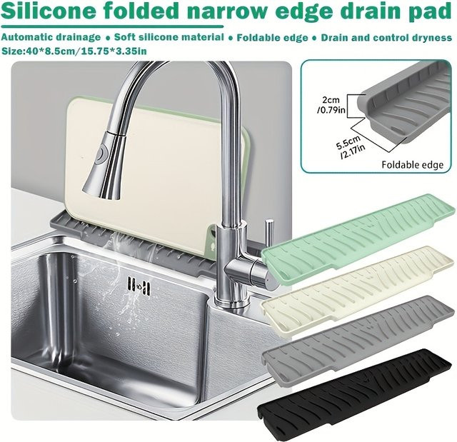 KEMORELA Silikonmatte für die Küchenarmatur in Grau, rutschfeste Abflussmatte mit Neigung zur Wasserführung für Badezimmer und Küche - Bild 1