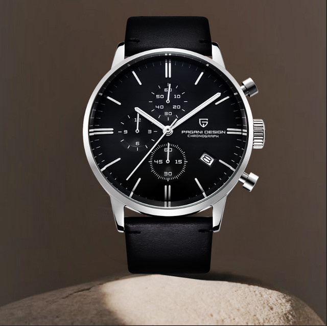 PAGANI DESIGN Chronograph, Quarz, Edelstahl, Leder, Herren, Schwarz - Bild 1