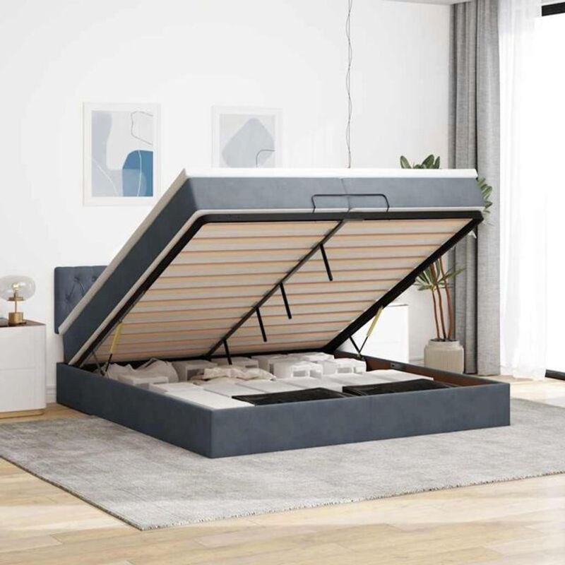 Vidaxl Polsterbett Ottoman mit Matratze und LED in Anthrazit Grau aus Samt B/T/H: 200 x 200 x 88 cm - Bild 1