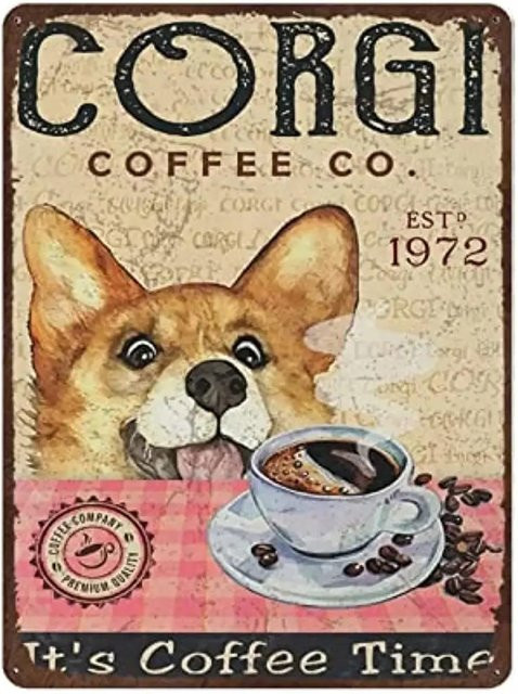 ZX ART Metallschild Corgi Hund Dekoration für die Küche in Beige, B/H: 30 x 20 cm - Bild 1
