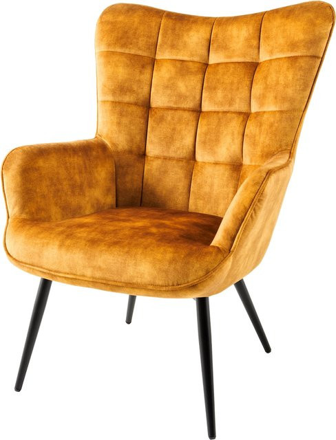 riess-ambiente Sessel SCANDINAVIA im skandinavischen Design aus senfgelbem Samt mit schwarzen Metallbeinen und Armlehnen - Bild 1