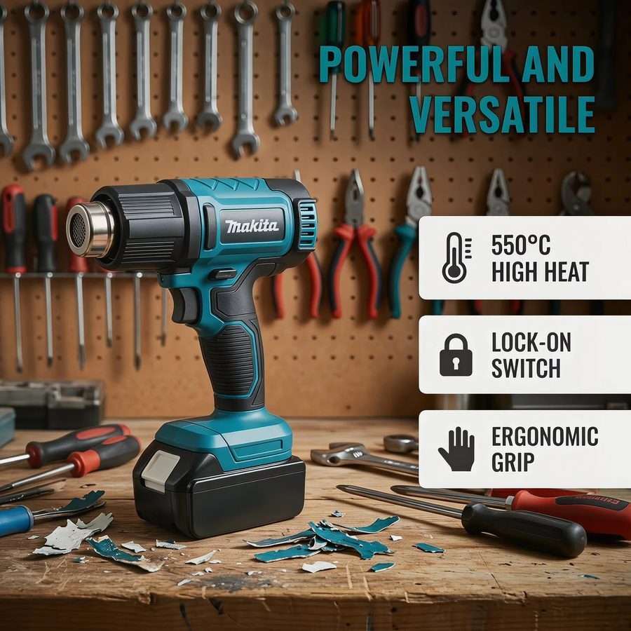 Makita 18V Bürstenloser Akku-Heißluftfön mit LCD-Digitalanzeige und 4-Gang-Luftstrom in Petrol - Bild 2