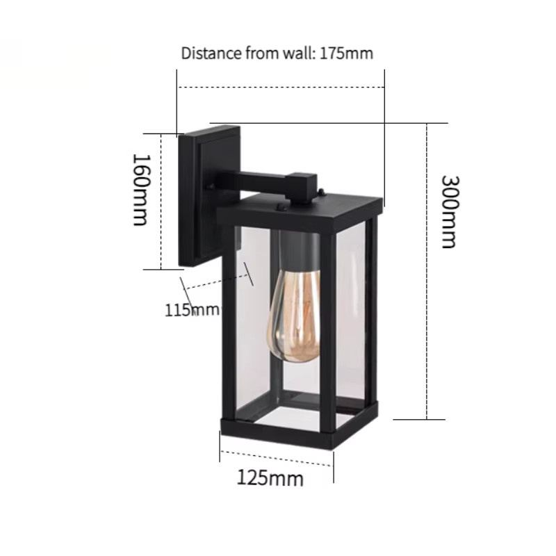 Wecus Retro Außenwandlampe aus Metall in Schwarz mit transparentem Glas für Balkon und Garten - Bild 4