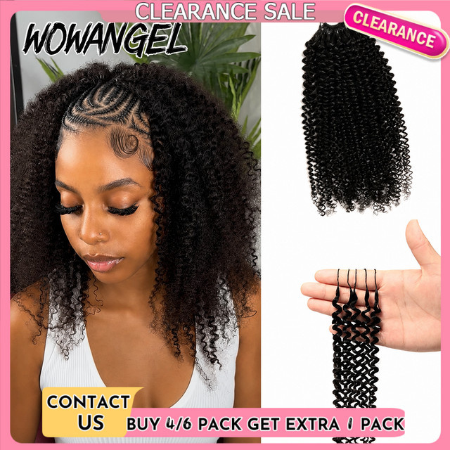 wowangel Afro Kinky Curly Crochet Echthaarverlängerungen, enge lockige Feder Häkeln Echthaarverlängerungen - Bild 1