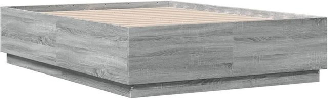 vidaXL Bettgestell modern in Grau Sonoma mit LED-Unterbettbeleuchtung und USB-Ladeport aus Holzwerkstoff, B/T: 135 x 190 cm - Bild 1