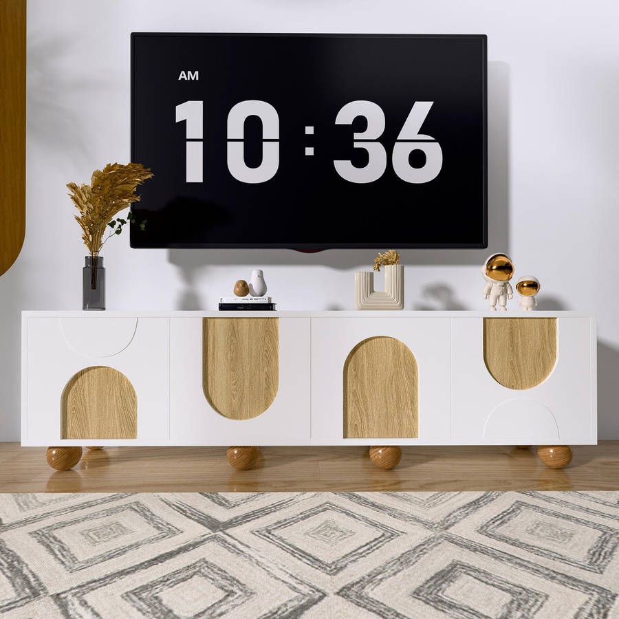 GL Store TV-Schrank mit 4 Türen in minimalistischem Design, Holzmaserung in Braun und Weiß, B/T/H: 175 x 50 x 50 cm - Bild 2