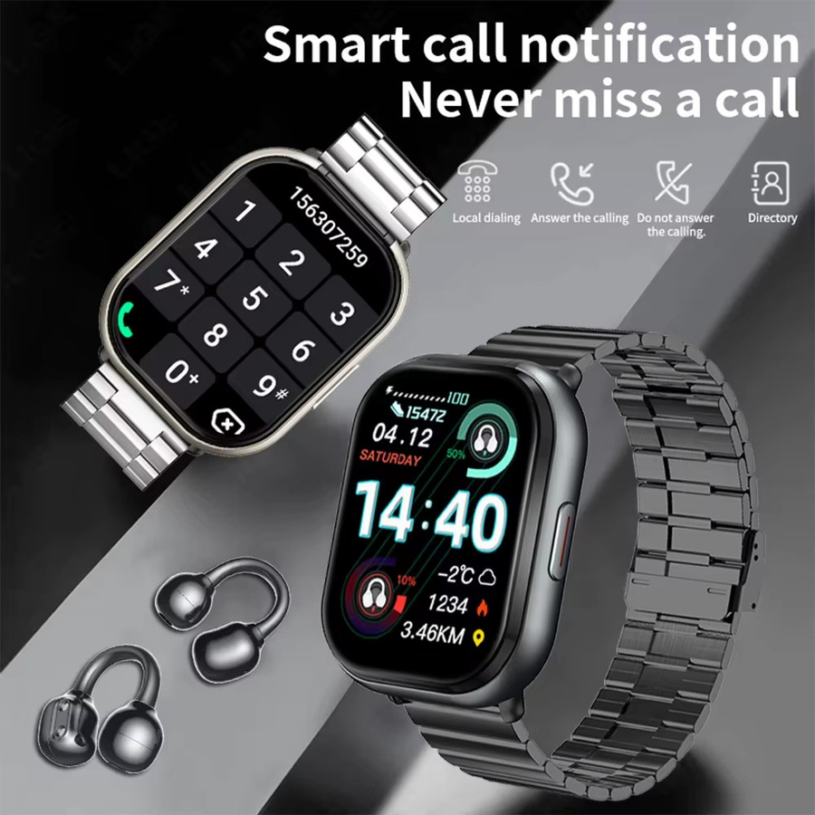 LIGE 2in1 Smartwatch mit Bluetooth Kopfhörer und Musik Headset in Schwarz für Männer und Frauen mit Anruffunktion und Gesundheitsmonitor - Bild 4