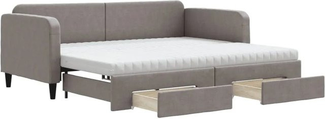 vidaXL Tagesbett ausziehbar mit Schubladen in Taupe, gepolstert mit Stoff und Schaumstoff, B/T/H: 90 x 200 x 75 cm - Bild 1