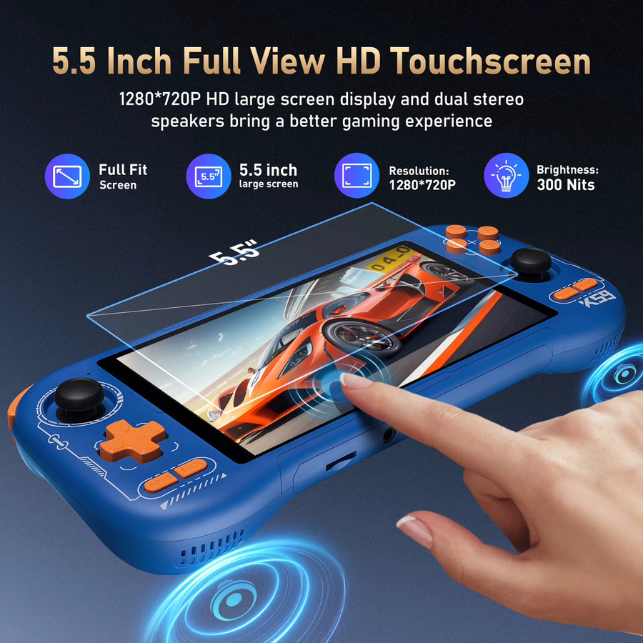 JSAMAZING K59 Pro Handheld-Spielkonsole mit Android 14, 5,5 Zoll Touchscreen, 5000mAh Akku und Kühlventilator in Blau - Bild 4