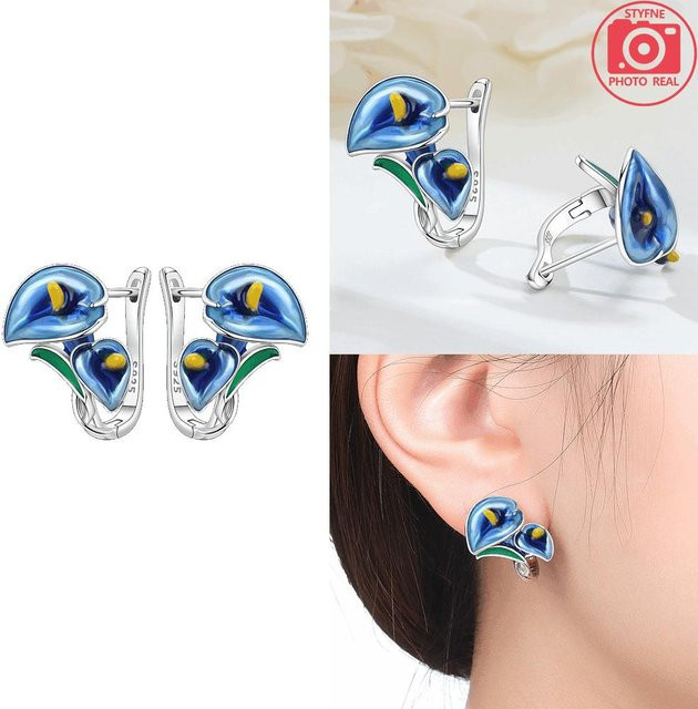 Ohrringe 925 Silber, Dunkelblaue Iris, Damen - Bild 1