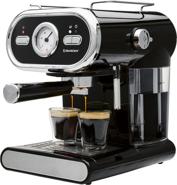 SILVERCREST Espressomaschine in Schwarz mit Dampflanze, Heißwasserfunktion und Mahlwerk für gemahlenen Kaffee, 1100 Watt - Bild 1