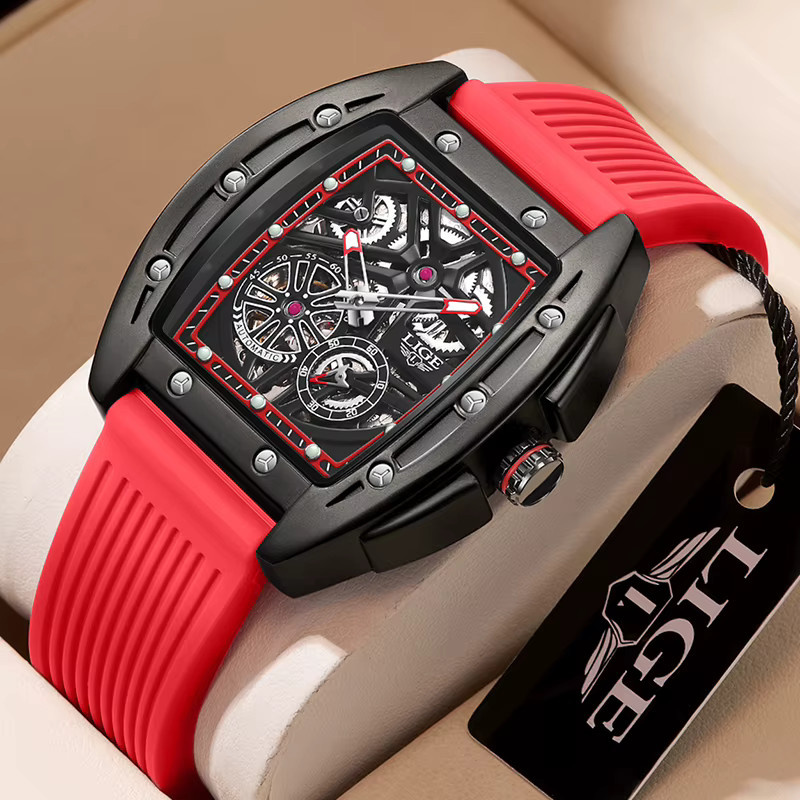 LIGE Armbanduhr Automatik, Skelett, Edelstahl, Kautschuk, Schwarz, Herren - Bild 2