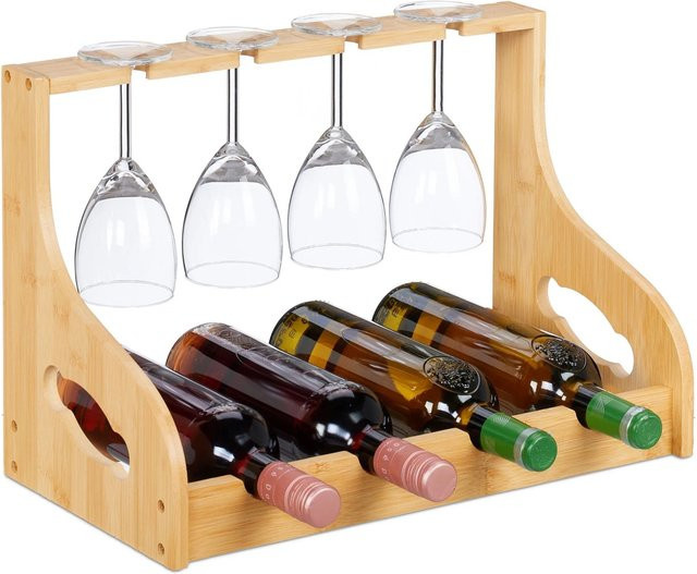 Relaxdays Weinregal aus Bambus in Natur mit Glashalter, B/T/H: 30 x 44,5 x 23,5 cm - Bild 1
