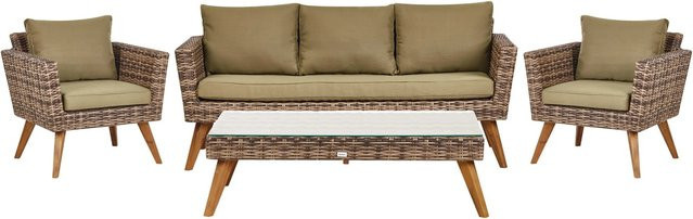 Beliani Lounge Set VITTORIA XL in Olivgrün und Beige mit Outdoor-Sofa, Sesseln und Couchtisch im Boho-Stil - Bild 1