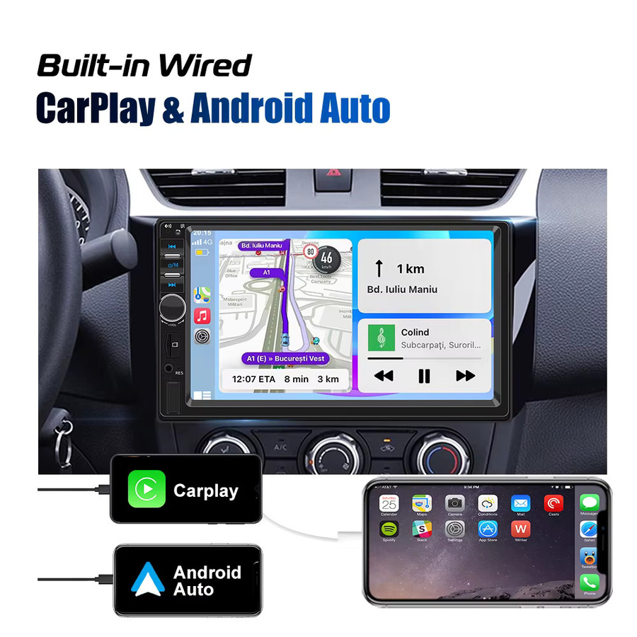 ESSGOO Universal Autoradio mit 7 Zoll HD-Touchscreen, Carplay, Android Auto, Bluetooth, FM, TF, USB, AUX und Mirror Link in Schwarz - Bild 6