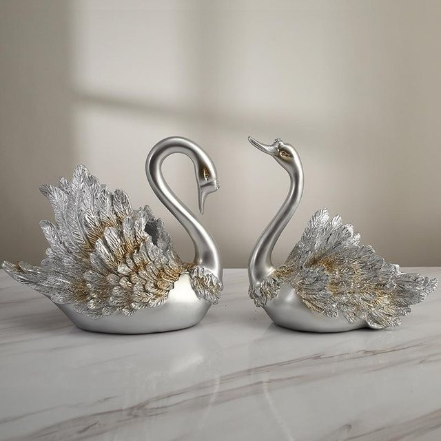 Yiran Furniture Schwarze Schwan Dekoration Paar in europäischem Luxusstil als Wohnaccessoire für dein Wohnzimmer - Bild 1