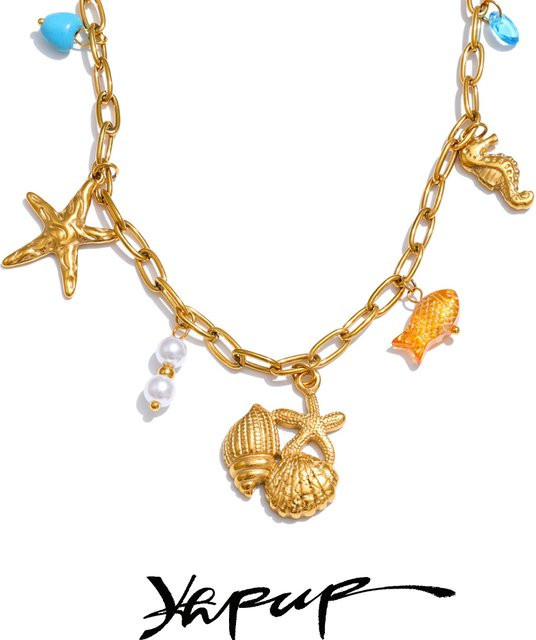 Yhpup Charm-Halskette Edelstahl, vergoldet, Perle - Bild 1