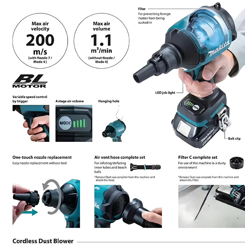 Makita DAS180 Akku-Multifunktionsgerät 18V bürstenlos als Staubsauger, Wasch- und Blasgerät in Petrol - Bild 5