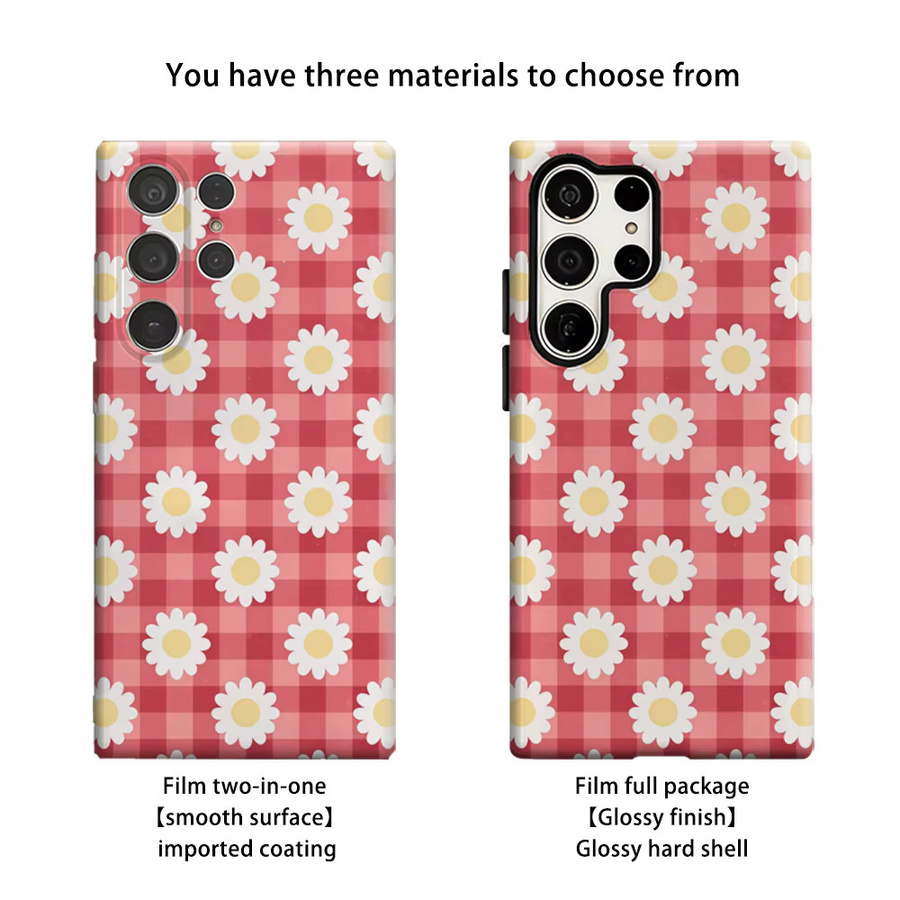 Stoßfeste Handyhülle mit Gänseblümchen und rotem Gingham Muster für Samsung Galaxy S25 Ultra, S24 und S23 Ultra Plus, robuste Doppelschicht Rückabdeckung in Rot - Bild 2