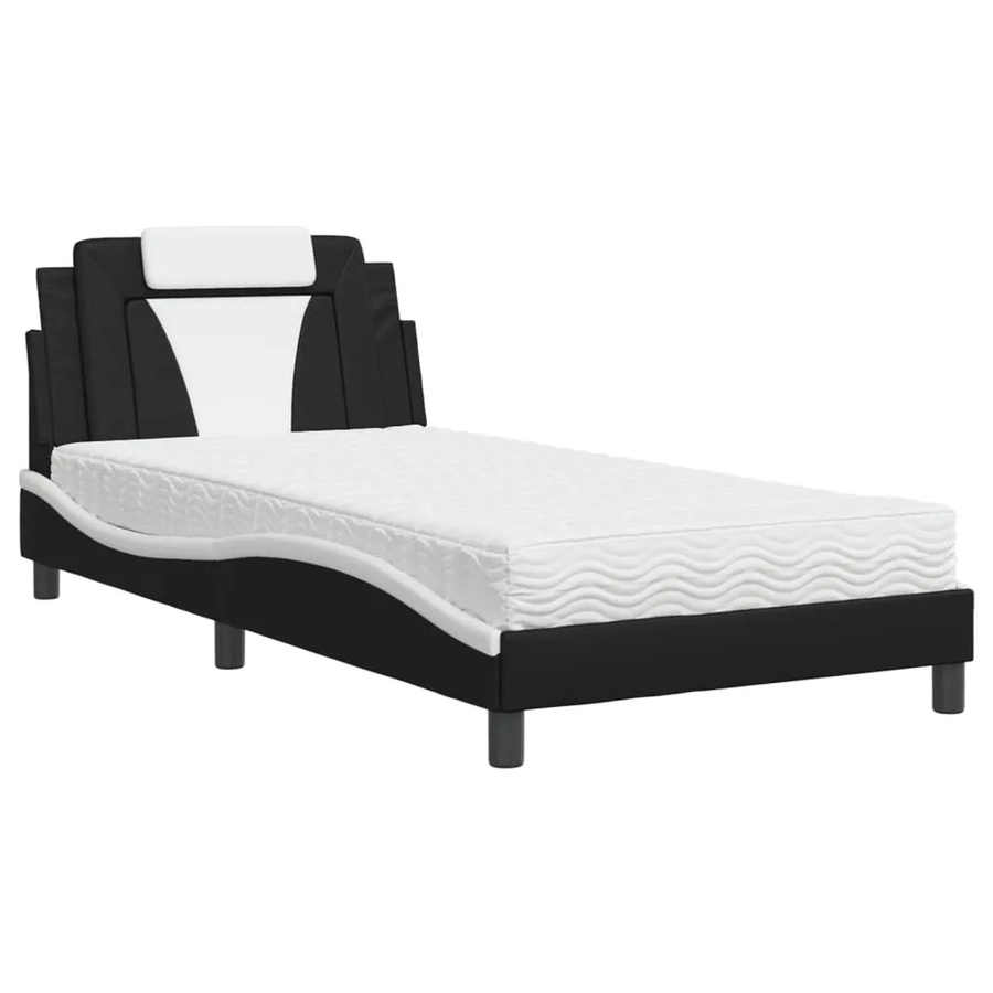 vidaXL Bett Viana mit Matratze in Schwarz-Weiß aus Kunstleder, B/T: 100 x 200 cm - Bild 2