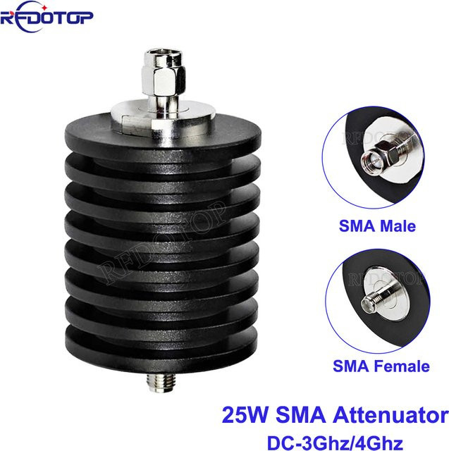 RFDOTOP RF Koaxial Dämpfer SMA Stecker auf SMA Buchse 25W DC-3GHz/4GHz 50 Ohm in Schwarz - Bild 1