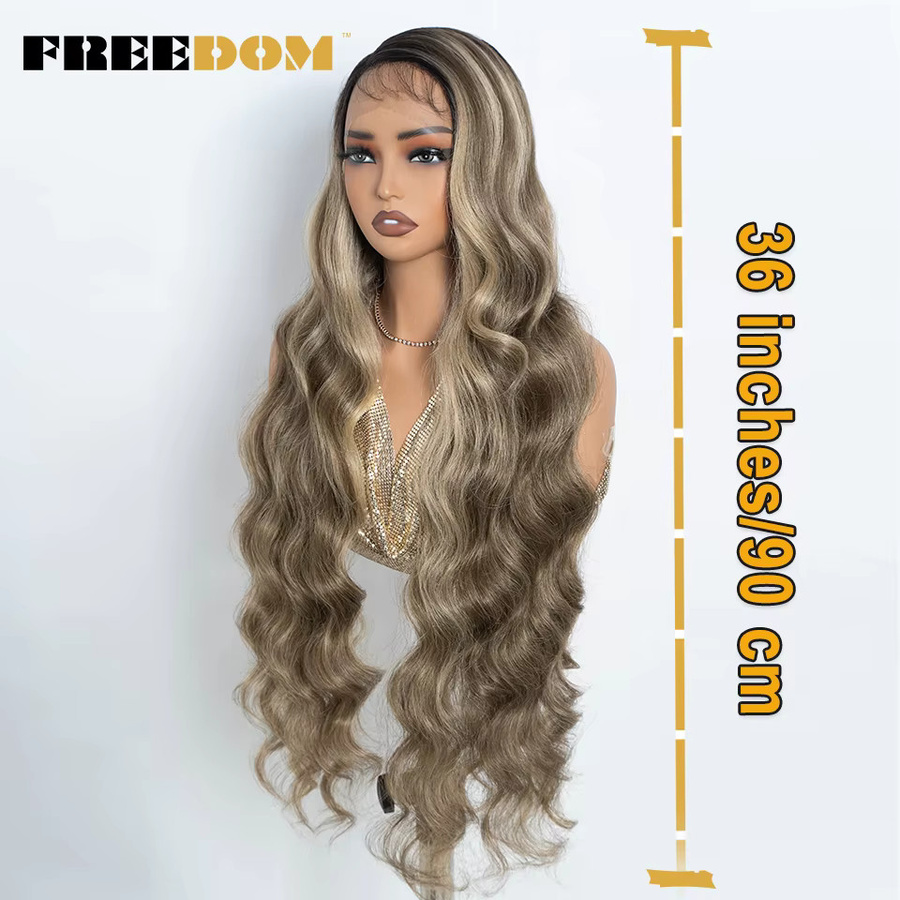 FREEDOM Lace-Front-Perücke, 36 Zoll, synthetisch, Ombre Braun Blond, Damen - Bild 2