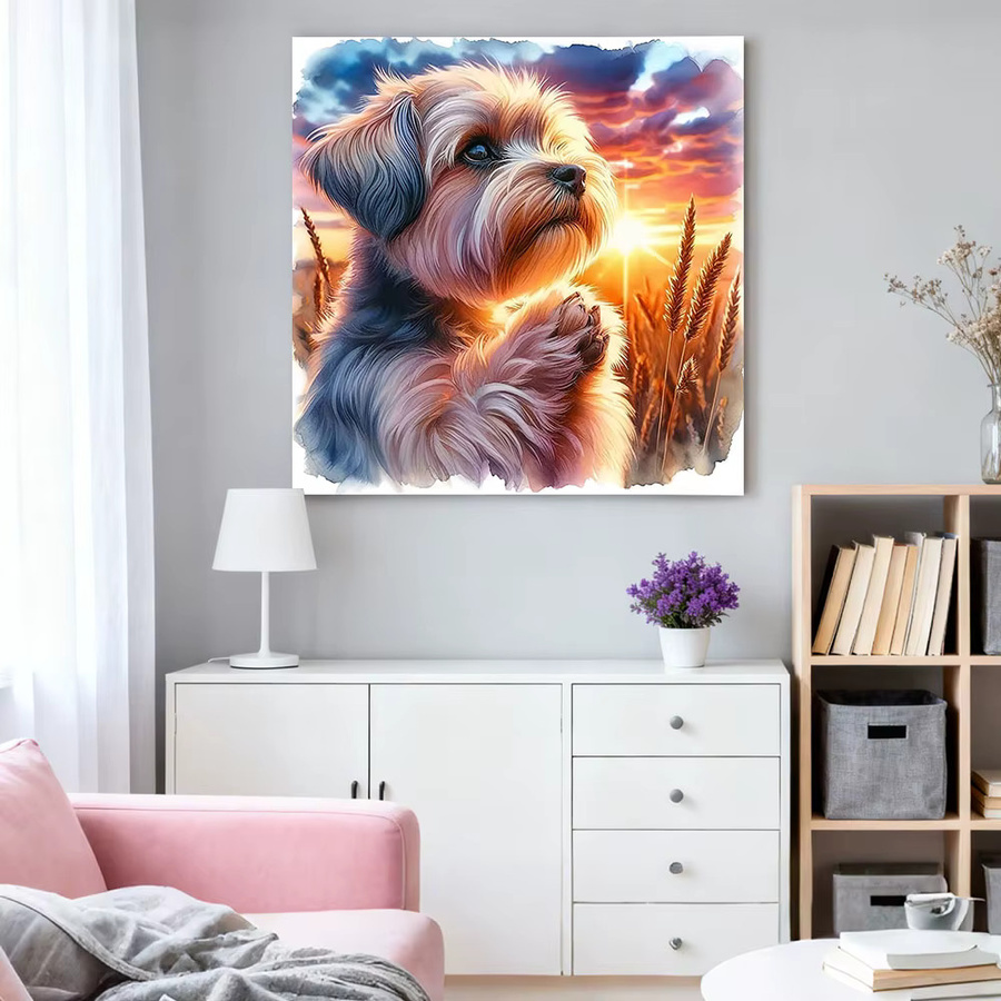 HUACAN Diamant-Mosaik Set Hund Motiv Sonnenuntergang als DIY Bastelset für runde Wanddekoration, Mehrfarbig, Durchmesser: 20 cm - Bild 2