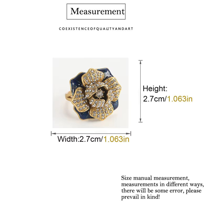 Icareu Ringe, Rosenblüten, Blaues Emaille, Strass, Damen - Bild 2