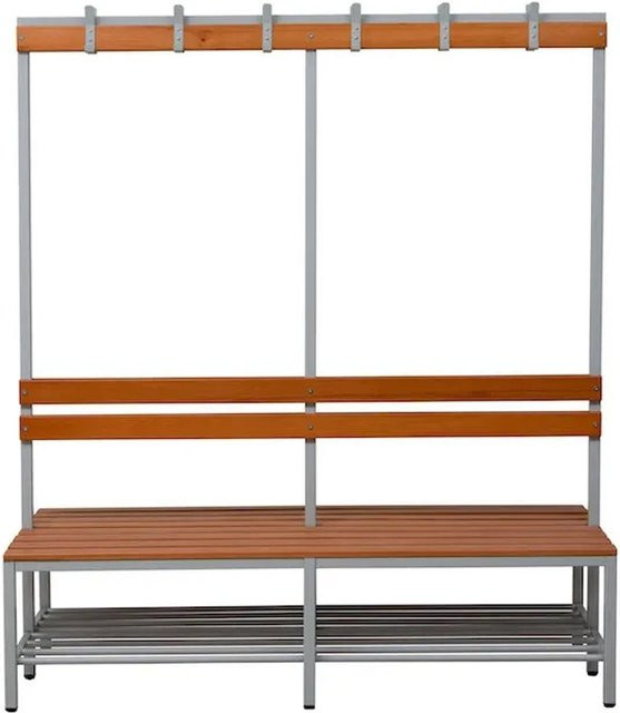 PROREGAL Sitzbank Seal freistehend in Grau und Buche mit Rückenlehne, Hakenleiste und Schuhrost, H x B x T: 80 x 200 x 40 cm - Bild 1
