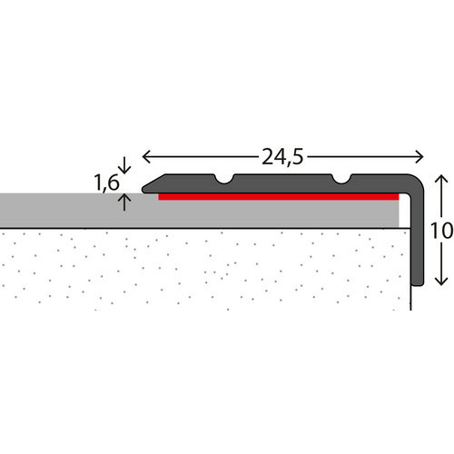 Carl Prinz Winkelprofil Treppenkante aus Aluminium selbstklebend grau B: 24,5 mm, H: 10 mm - Bild 2