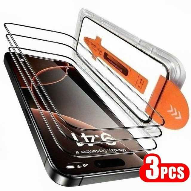 3er-Pack DIXSG Displayschutzfolie aus Glas für iPhone 17 16 15 14 13 12 11 Pro Max Air 16e 15 Plus in Transparent mit einfacher One-Click-Installation - Bild 1