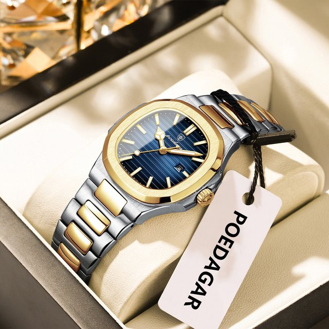 POEDAGAR Armbanduhr Edelstahl, Quarz, Blau, Silber, Damen - Bild 1