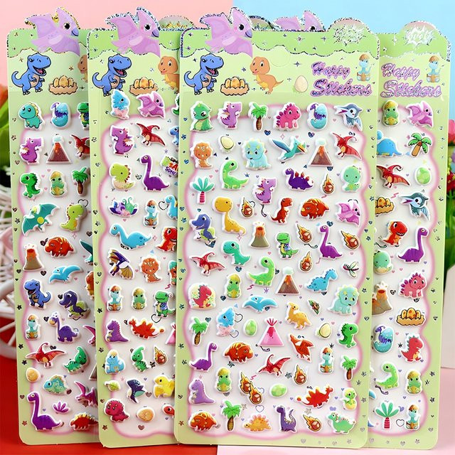 4er Set Kawaii Dinosaurier 3D Puffy Aufkleber in Multicolour für Tagebuch und Telefonhülle - Bild 1