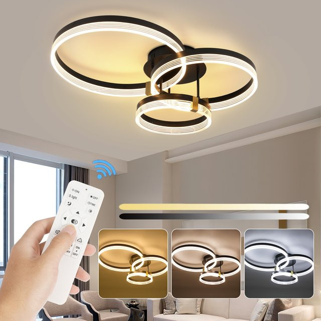Oyajia LED-Deckenleuchte mit 3 Ringen, dimmbar, 42 W, 3-farbiges Licht mit Fernbedienung, Durchmesser: 70 cm - Bild 1