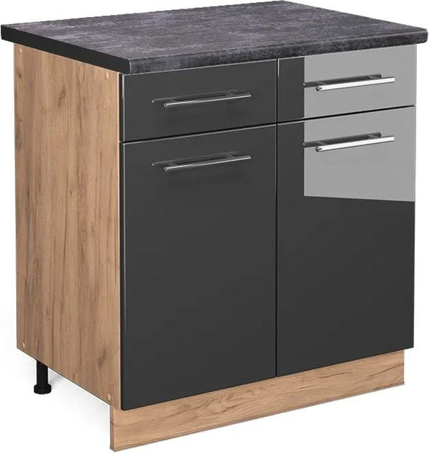 Vicco Küchenunterschrank Fame-Line Anthrazit Hochglanz und Goldkraft Eiche mit Soft-Close-Türen, B: 80 cm, T: 60 cm, H: 82 cm - Bild 1